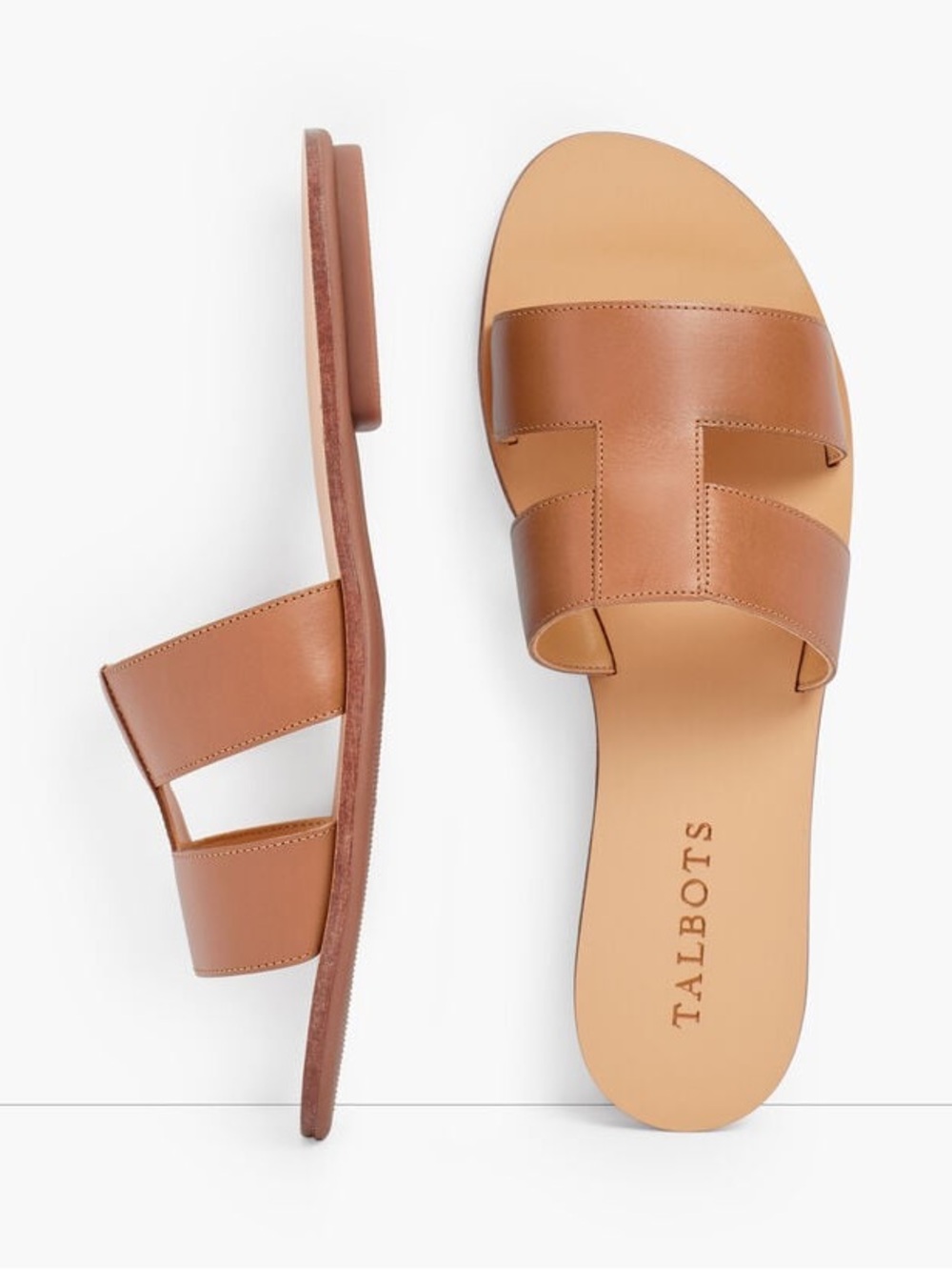 Talbots HANNAH VACHETTA LEATHER SLIDES brand new size 7 Havana tan boho summer